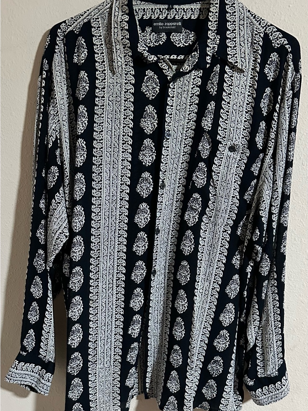 Vintage Emilio Zapparelli by Brooksfield Black/cream Printed Button-Down Shirt